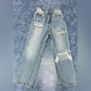 SHEIN Petite high waist ripped straight leg jeans